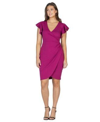 Women's V-Neck Ruffle Sleeve Knee Length Dress