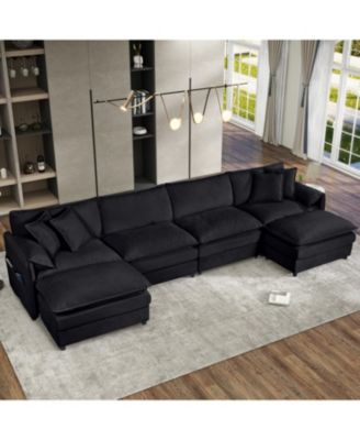 Black Chenille Modular Sectional Sofa with Ottomans