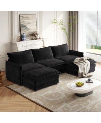 Corduroy 3-Seater Cloud Couch with Footrests & Cushions