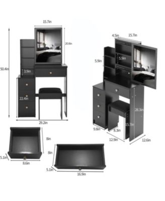  Compact Vanity Set Sliding Mirror, Storage Drawer, Cushioned Stool, EPA/GCC/UL Certified