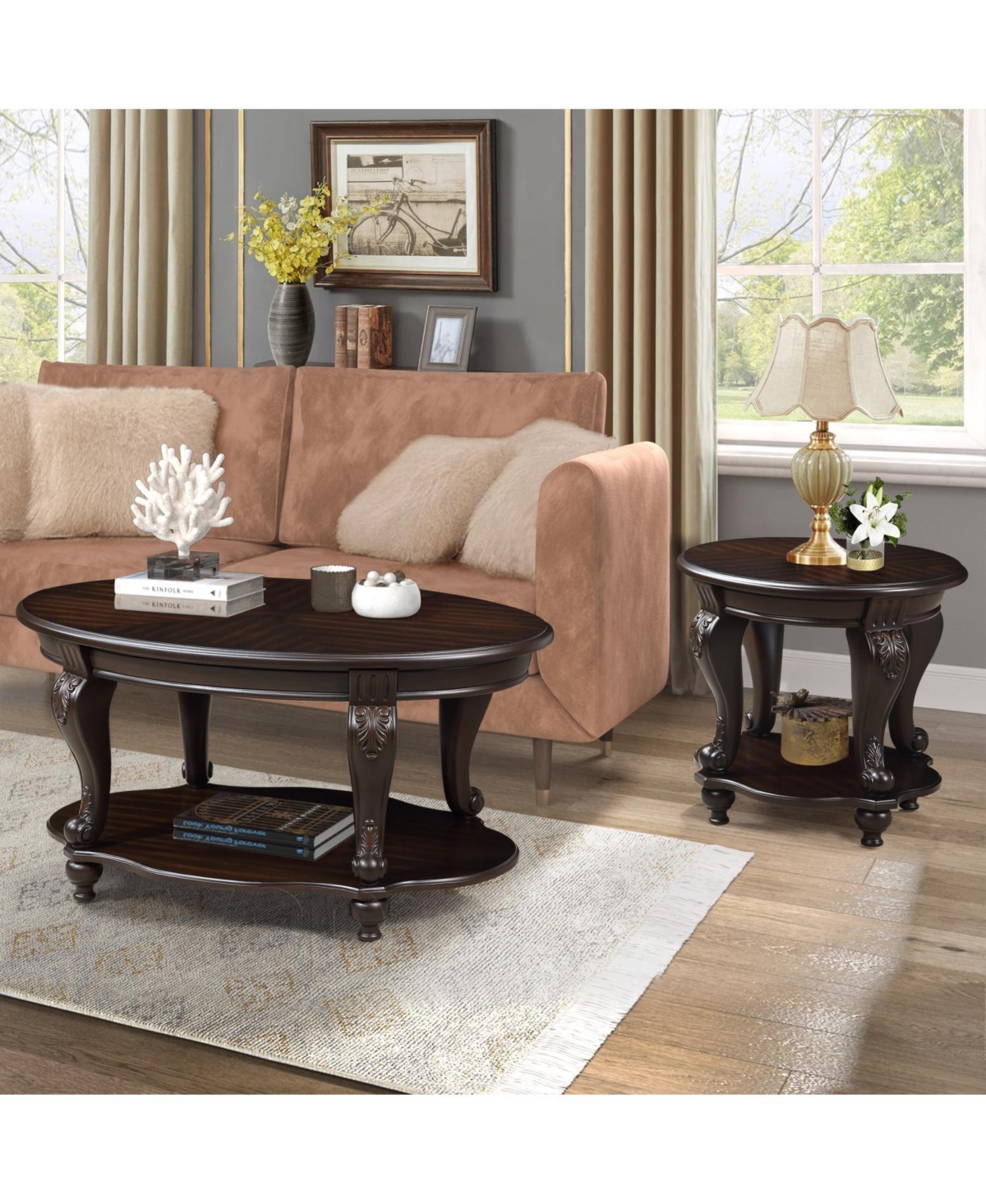Streamdale Furniture 42" Espresso Oval Coffee Table with Open Storage and Easy Assembly