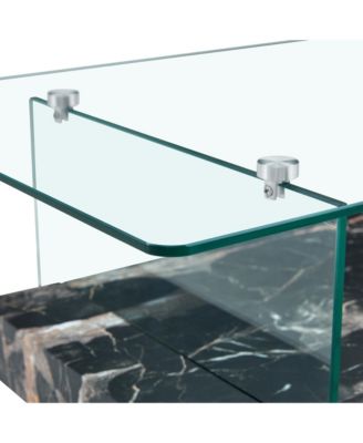 Streamdale Modern Two-Tier Coffee Table Glass and Marble Pattern