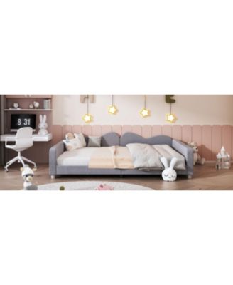 Full size Upholstered Daybed, Sherpa Fabric Sofabed with Cloud-Shaped Backrest, No Box-spring Needed