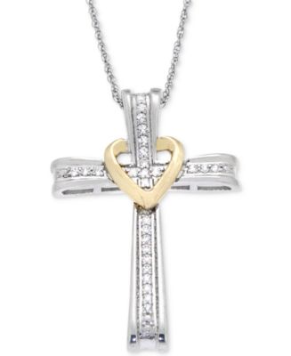 Macy's Diamond Cross Pendant Necklace (1/10 in 14k White