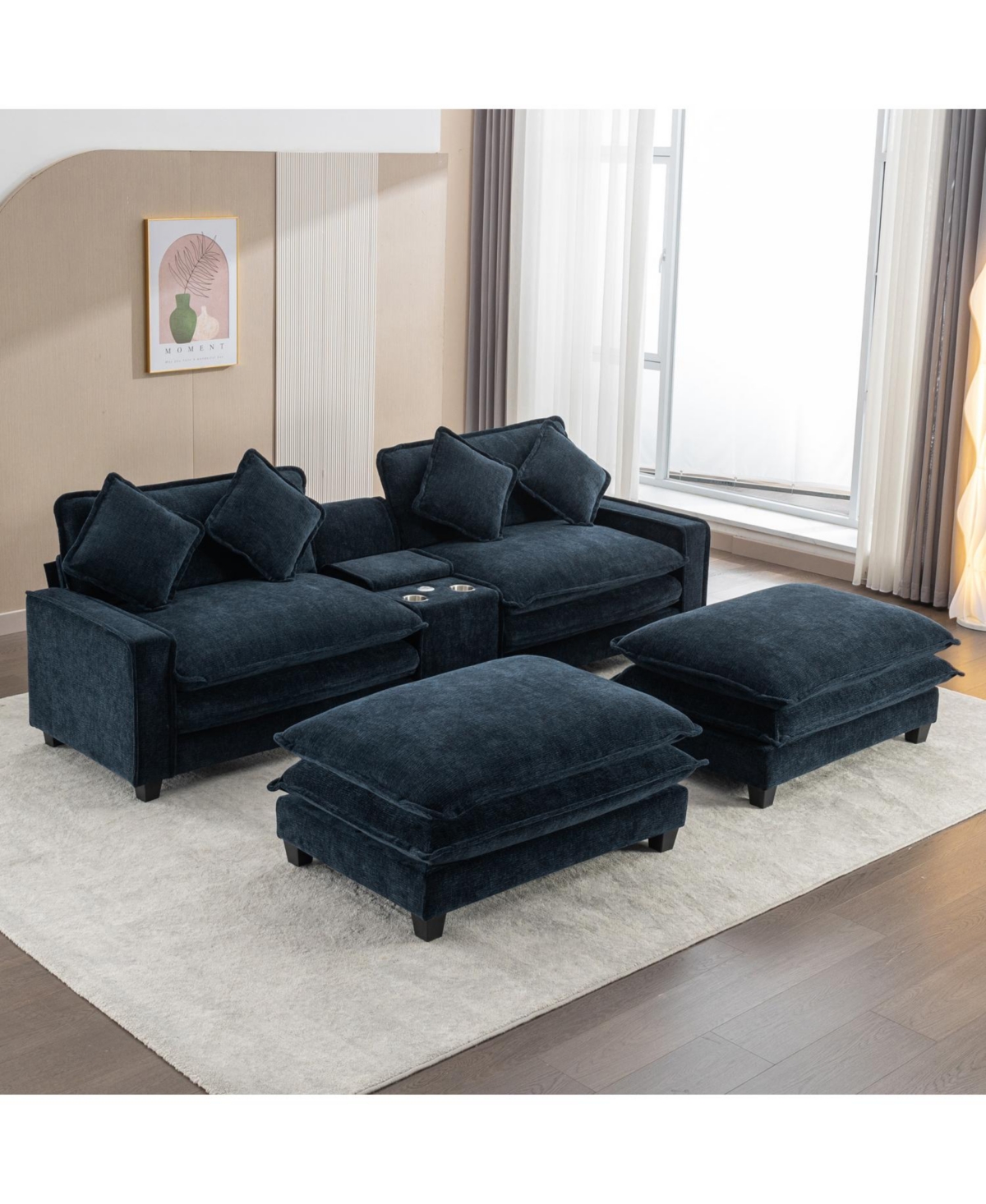 Streamdale Furniture Chenille Sectional Sofa w/Ottomans Usb Cup Holders & Storage