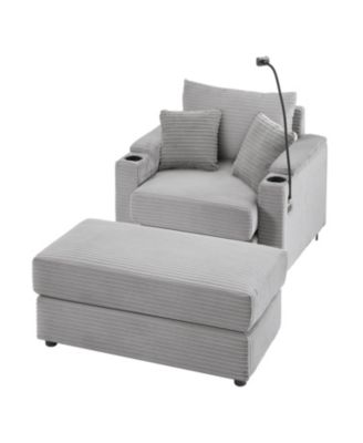 Modern Sofa Couch w/ Ottoman USB Cup Holders