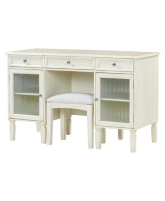 Vanity Desk Flip-Top Mirror Drawer Cabinet Oak