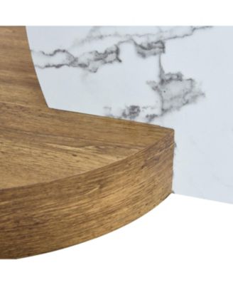 Contemporary White Marble & Wood Coffee Table