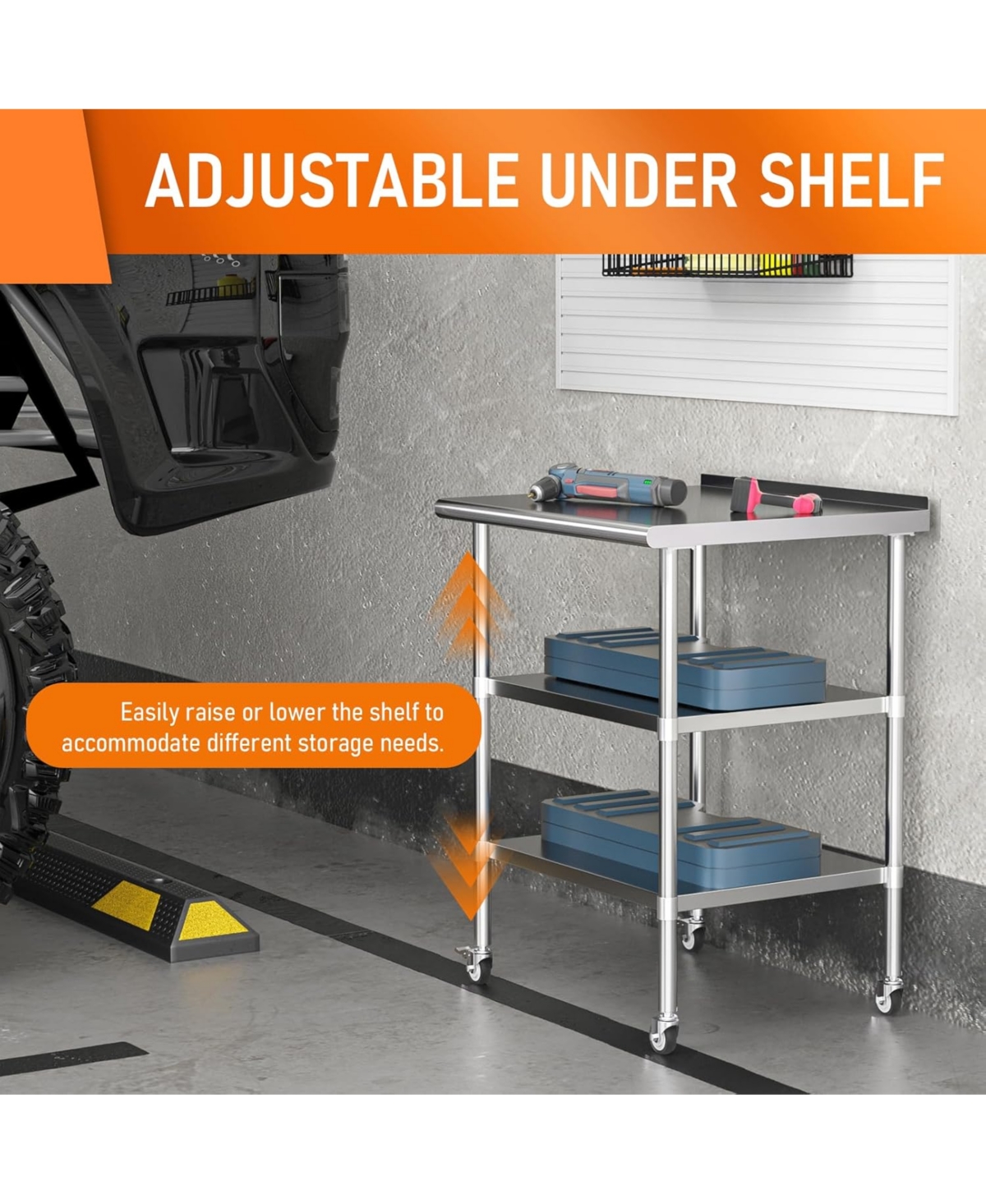 Streamdale Furniture Stainless Steel Work Table 24x30 w/ Shelves & Backsplash