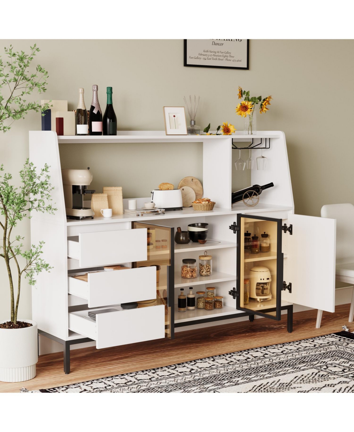 Streamdale Furniture Modern Sideboard 3 Drawers & Glass Door