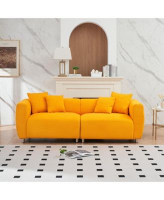 89" Yellow Sofa with Metal Legs & Pillows