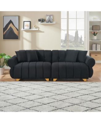 89" Flannelette Sofa Set w/ Metal Feet & Throw Pillows