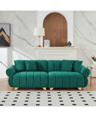 89" Flannelette Sofa Set Spring Cushions Metal Feet Pillows