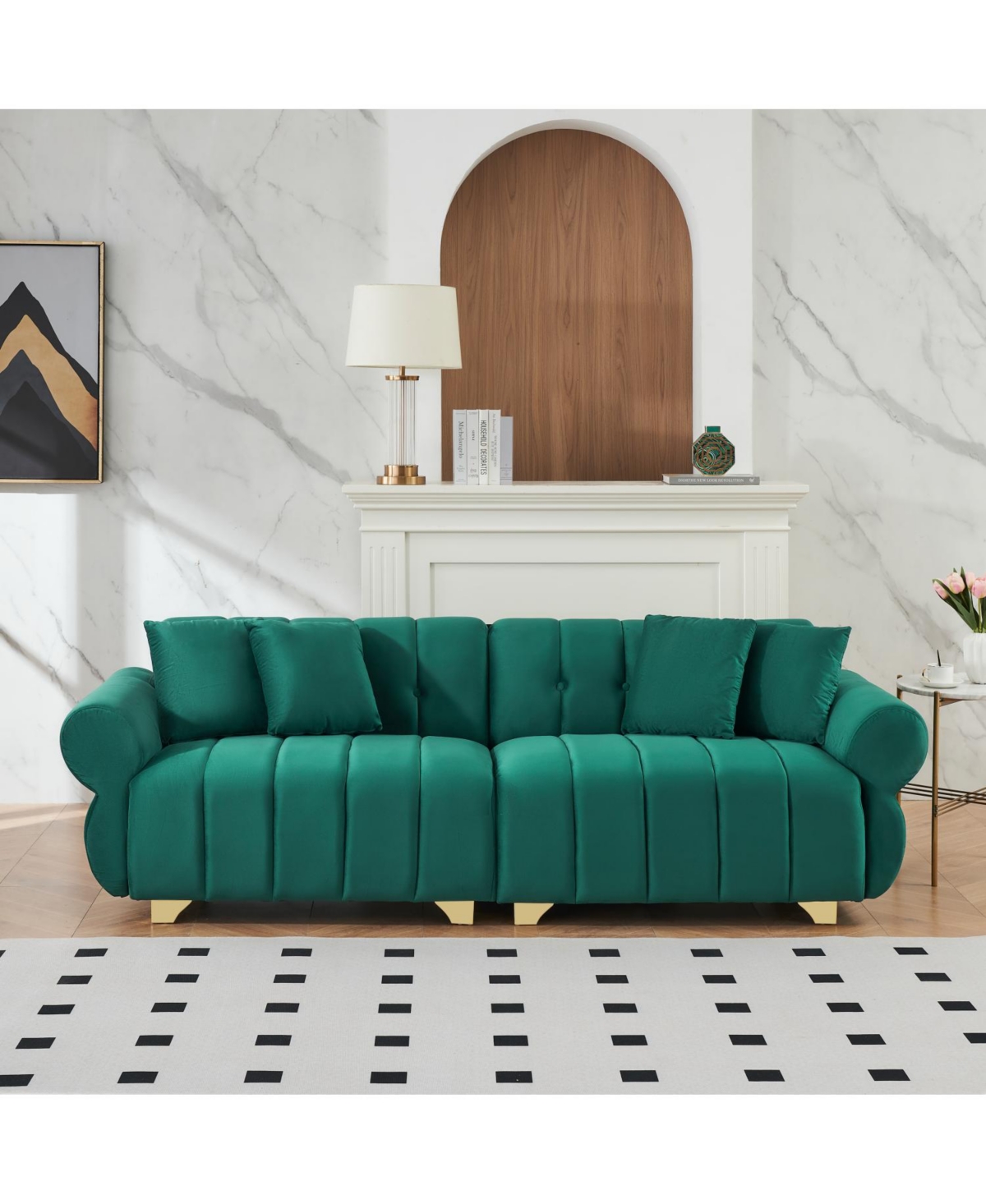 Streamdale Furniture 89" Flannelette Sofa Set Spring Cushions Metal Feet Pillows