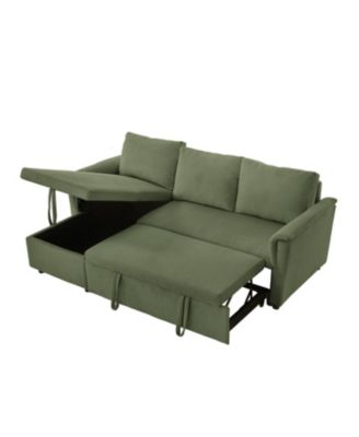 Corduroy Sleeper Sectional Sofa with Storage Chaise - Green