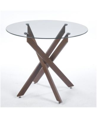 Modern Glass Dining Table Walnut Metal Legs