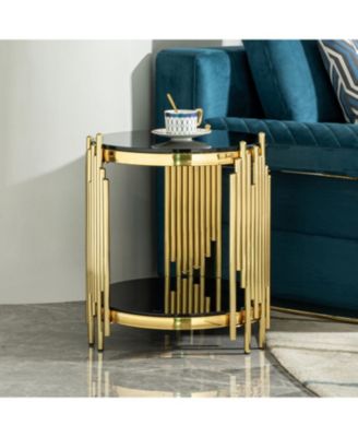 Black Glass Top Gold Round Side Table