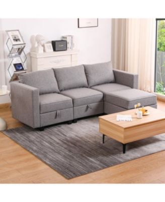 Dark Grey Small Sectional Sofa with Ottoman
