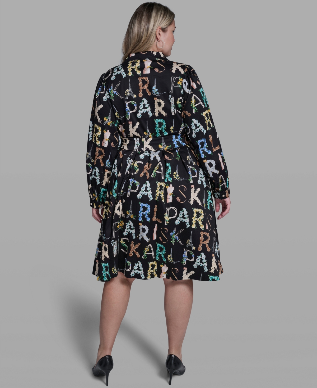 Karl Lagerfeld Paris Plus Long-Sleeve Allover Letter Print Dress