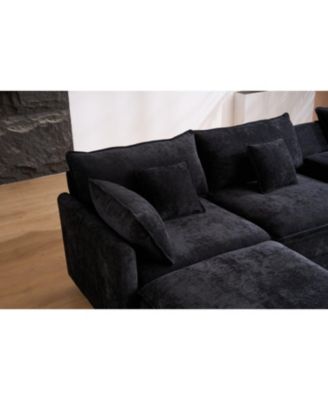 U-Shaped Chenille Sectional Sofa with Coffee Table (White)