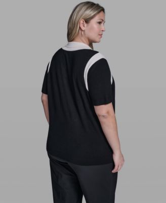 Plus Size Solid Short-Sleeve Polo Sweater