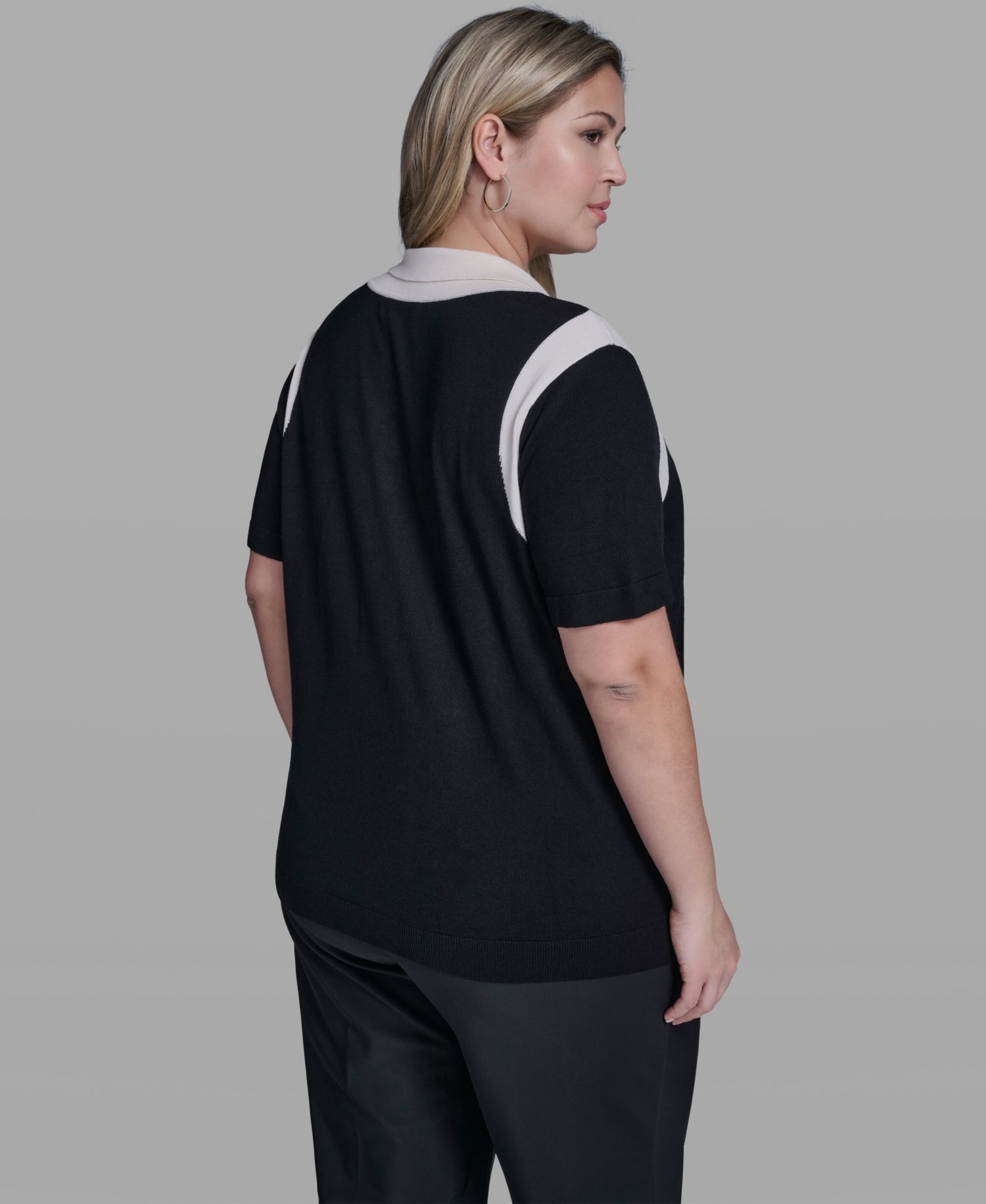 Plus Size Solid Short-Sleeve Polo Sweater