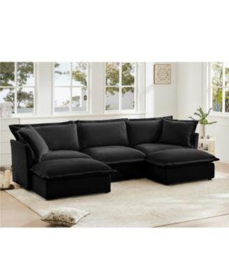 Slipcovered U Shape Sectional Sofa with Pillows