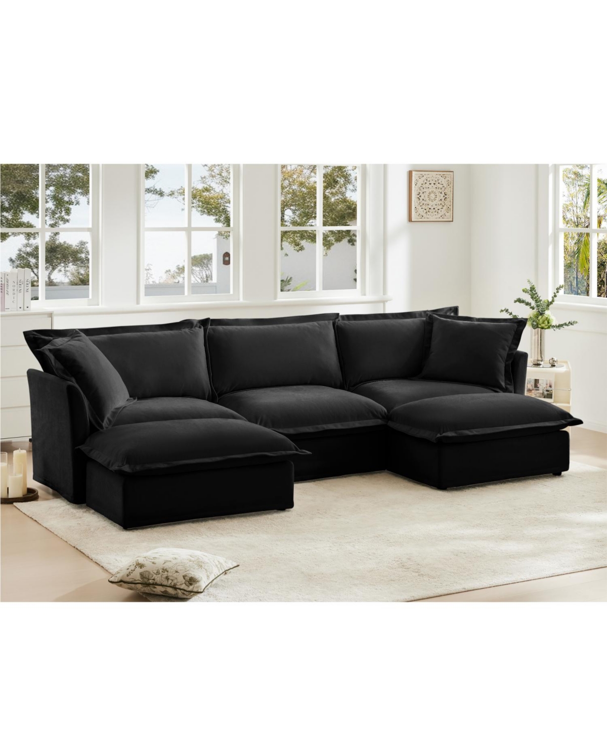 Streamdale Furniture Slipcovered U Shape Sectional Sofa with Pillows