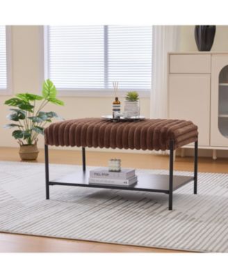 Upholstered Ottoman Coffee Table with Storage Shelf - Brown