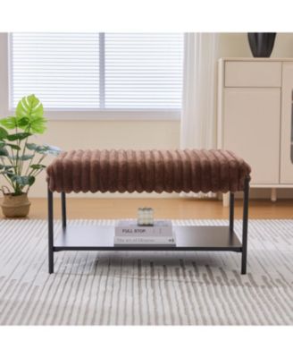 Upholstered Ottoman Coffee Table with Storage Shelf - Brown