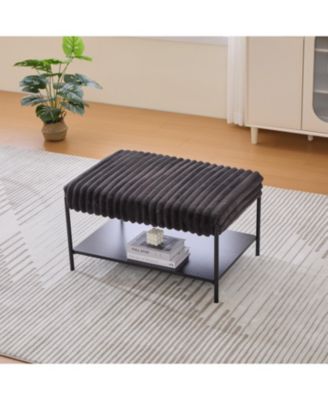 Upholstered Ottoman Coffee Table with Storage Shelf - Charcoal