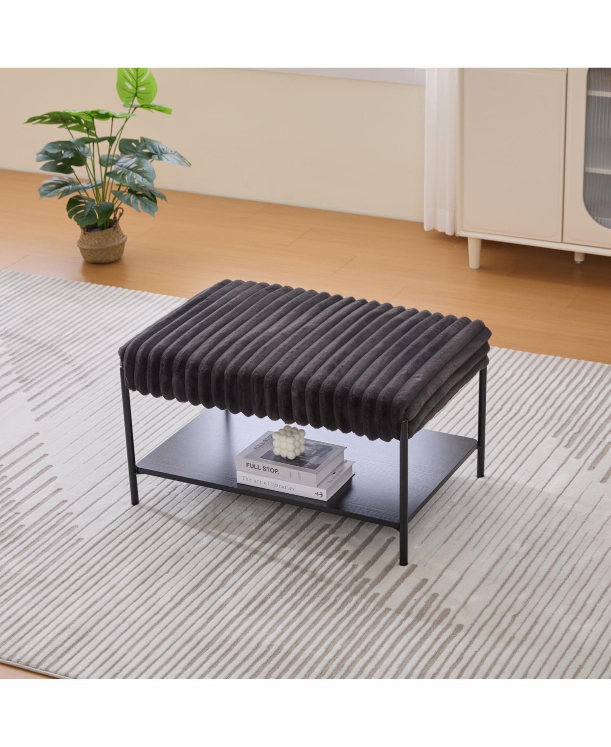 Streamdale Furniture Upholstered Ottoman Coffee Table with Storage Shelf