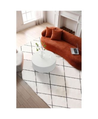 Contemporary Round Coffee Table with Handcrafted Relief 35.43inch