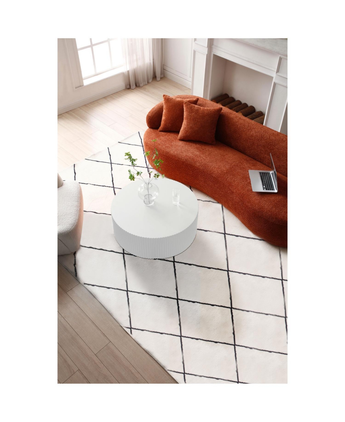 Streamdale Furniture Contemporary Round Coffee Table with Handcrafted Relief 35.43inch