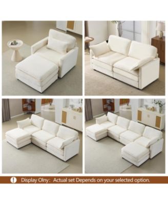 Streamdale Plush Cloud 3 Seater Sofa & Ottoman - Beige Chenille Cushions & Throw Pillows