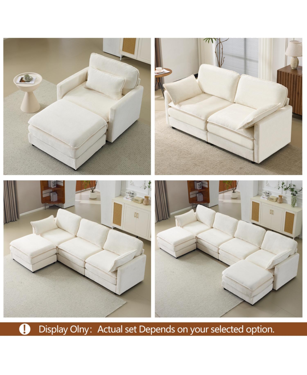 Streamdale Furniture Streamdale Plush Cloud 3 Seater Sofa & Ottoman - Beige Chenille Cushions & Throw Pillows