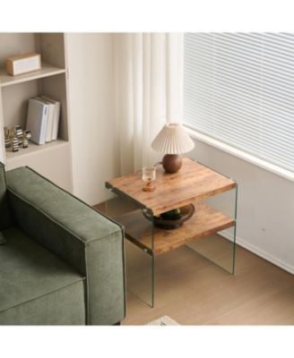 MDF SideTable, Small Tea Table, Walnut Night Stand Tempered Glass Sofa Table