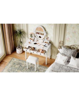 Streamdale Vanity Desk with Adjustable Mirror, Cushioned Stool & 5 Drawers - White