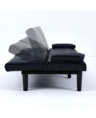67" Black PVC Multifunctional Sofa Bed with Foldable Design & Cup Holder