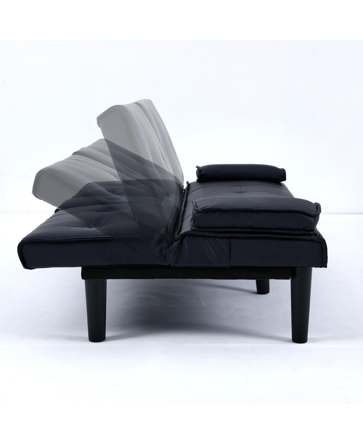 Streamdale Furniture 67" Black Pvc Multifunctional Sofa Bed with Foldable Design & Cup Holder