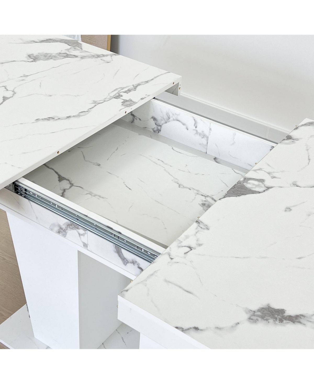 Streamdale Furniture Extendable White Faux Marble Dining Table