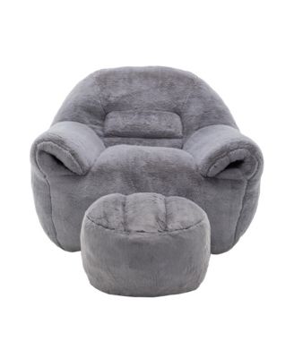 Comfy Faux Fur Bean Bag Chair w/ Footstool