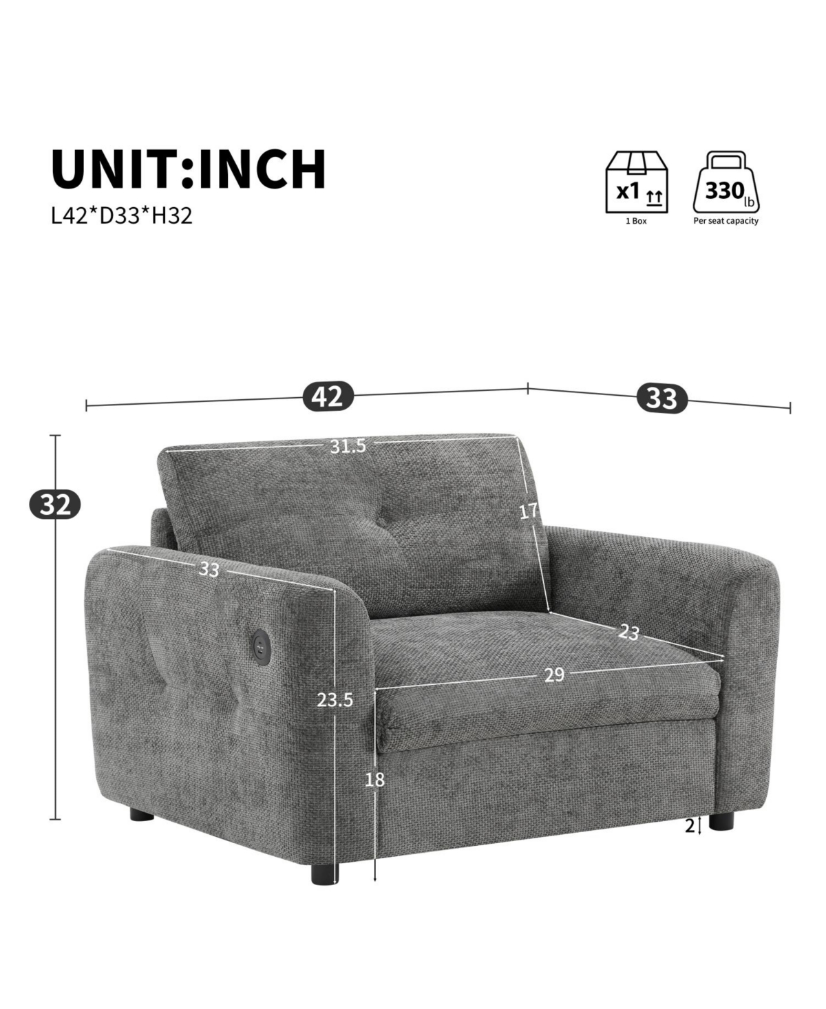Streamdale Tufted Chenille Armchair with Charger & Wide Seat