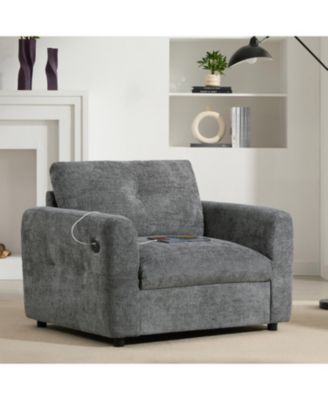 Tufted Chenille Armchair with Charger & Wide Seat