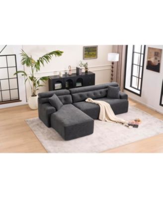 Streamdale Grey Compression Sofa- Chaise & 3-Seater, Chenille, 2 Pillows