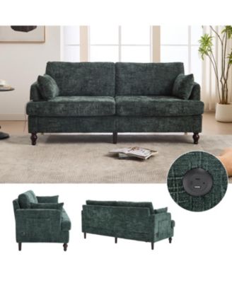  Modern Chenille 2-Seater Sofa w/ LED, USB & Storage