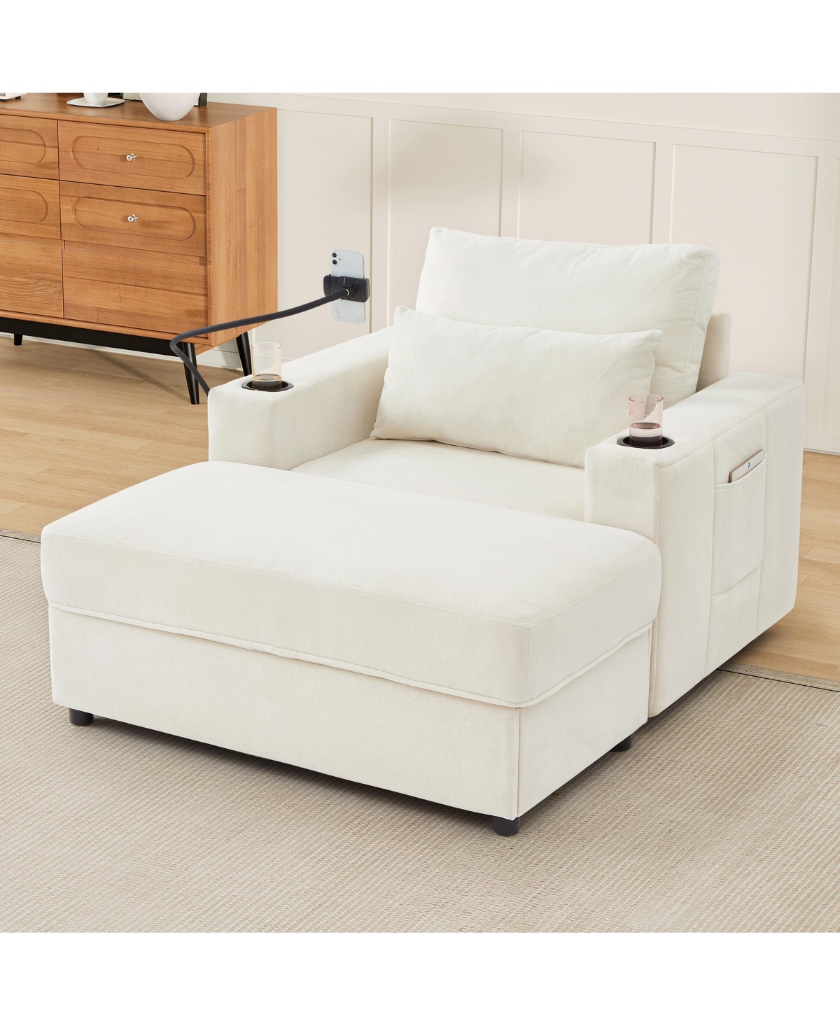 Streamdale Furniture Modern Armchair Chaise Lounge Sofa with Ottoman