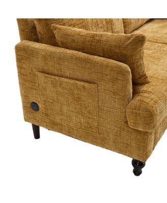 Modern Chenille 2-Seater Sofa w/ LED, USB & Storage