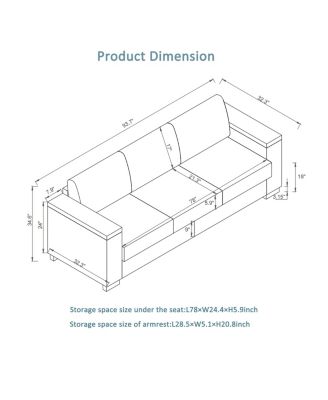  Modern Blue Sofa with Cup Holder & Storage
