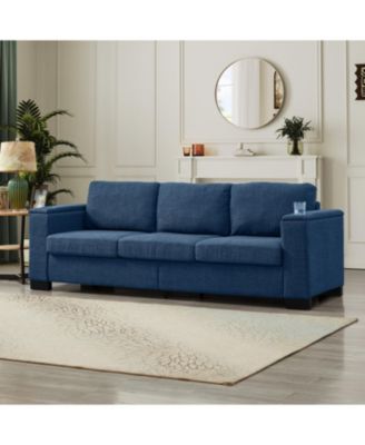  Modern Blue Sofa with Cup Holder & Storage